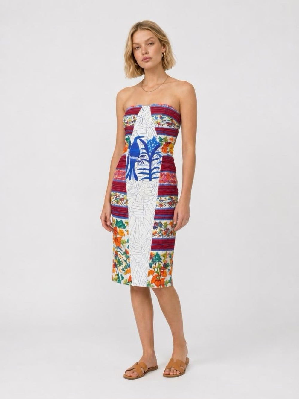 STELLA JEAN Floral Bird Strapless Bandeau Dress Size 38 XS Designer $1100